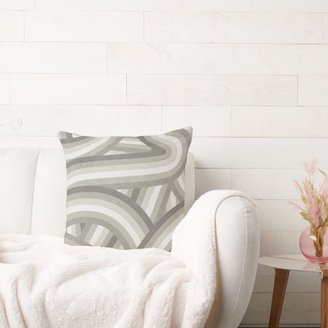 Neutral/Beige Retro Rainbow Stripes Pattern Cushion (Couch)