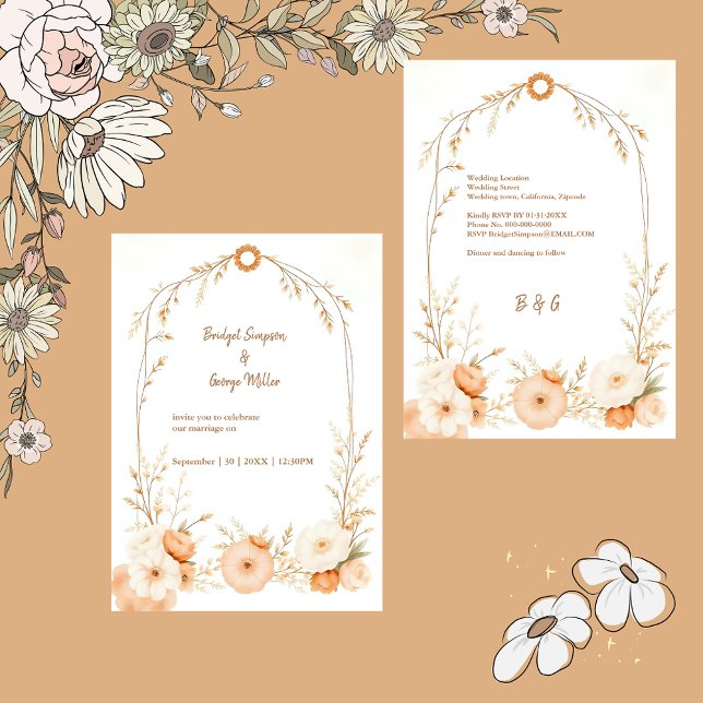 Neutral Beige Rustic Floral Frame wedding  (Creator Uploaded)