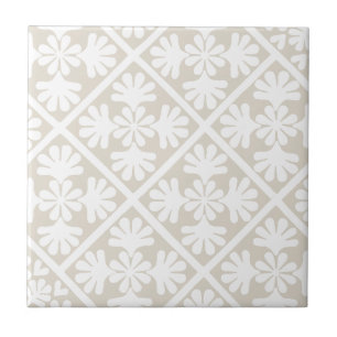Neutral Beige Scandinavian Oak Leaf Floral Diamond Ceramic Tile