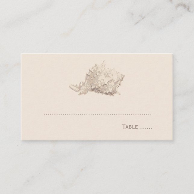Neutral Beige Seashell Beach Monogram Wedding Place Card (Front)