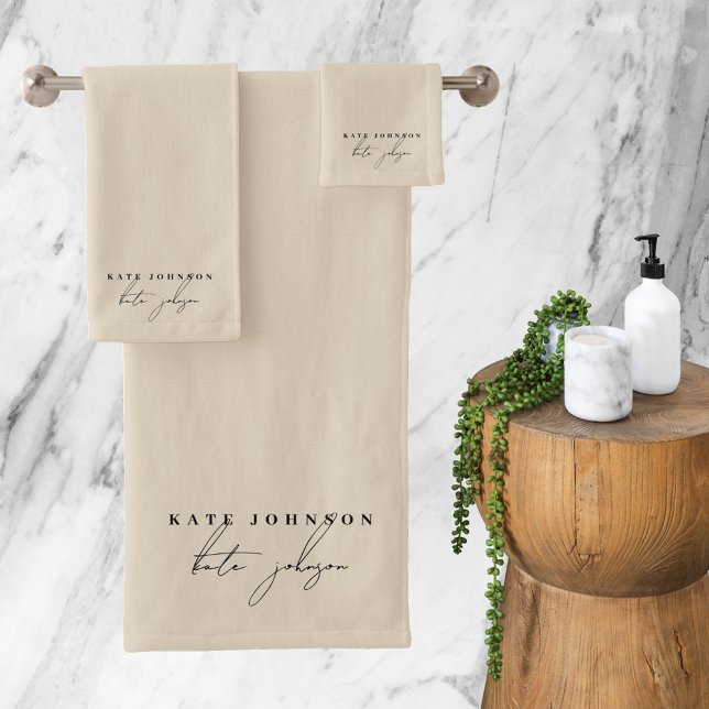 Neutral Beige Signature Script Monogram Bath Towel Set (Neutral Beige Signature Script Monogram Bath Towel Set)