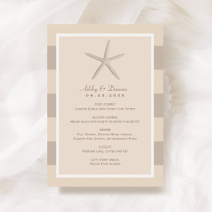 Neutral Beige Starfish Beach Wedding Dinner Menu