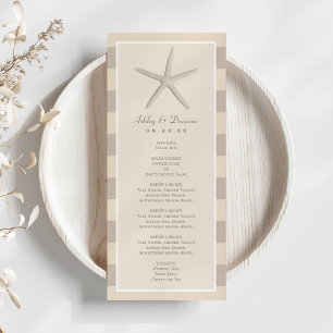 Neutral Beige Starfish Beach Wedding Dinner Menu