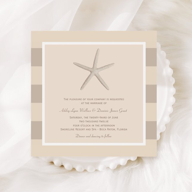 Neutral Beige Starfish Beach Wedding Invitation (Creator Uploaded)