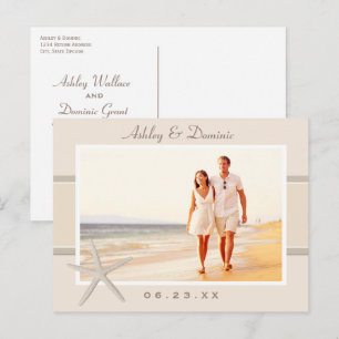 Neutral Beige Starfish Wedding Photo Save the Date Announcement Postcard