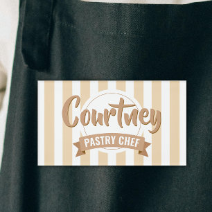 Neutral Beige Stripes Cake Baker Pastry Chef Name Tag