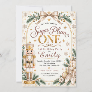 Neutral Beige Sugar Plum Is One Nutcracker 1stBday Invitation
