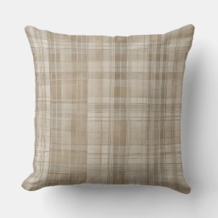 Neutral Beige Tan Farmhouse Plaid Cushion