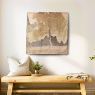 Neutral Beige Vintage Tree Sketch Tapestry