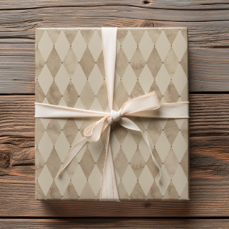 Neutral Beige Watercolor Harlequin Diamond Pattern Wrapping Paper