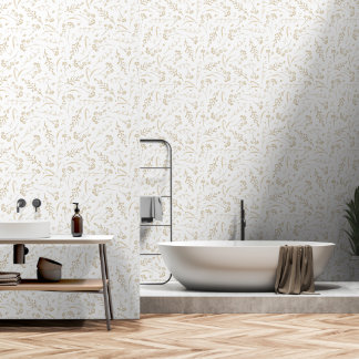Neutral Beige Wildflower Botanical Pattern Wallpaper
