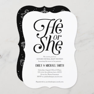 Neutral, Black and White, He or She, Gender Reveal Invitation