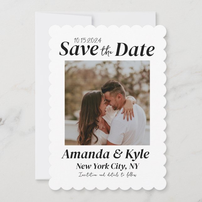 Neutral Black and White Save the Dates with photo Invitation (Front)