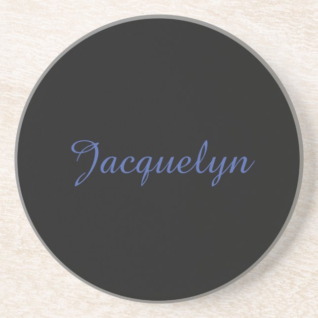 Neutral Black & Blue Plain Elegant Modern Own Name Coaster (Front)