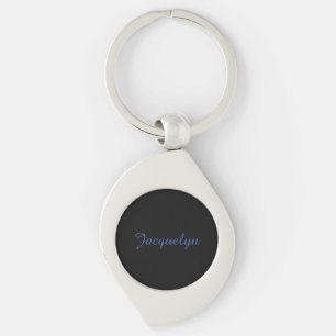 Neutral Black & Blue Plain Elegant Modern Own Name Key Ring