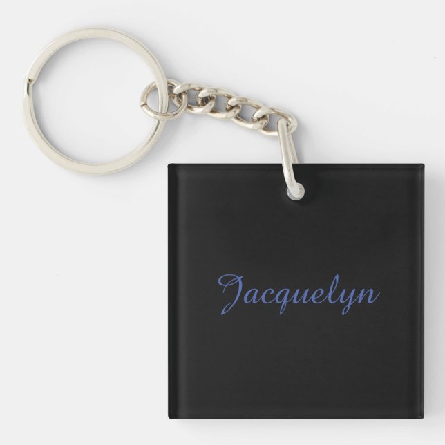 Neutral Black & Blue Plain Elegant Modern Own Name Key Ring (Front)