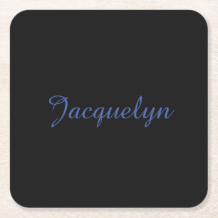 Neutral Black & Blue Plain Elegant Modern Own Name Square Paper Coaster