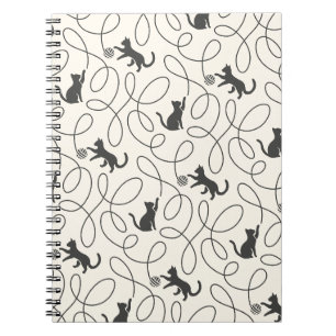 Neutral Black Cat and Yarn Ball Pattern Notebook