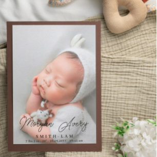 Neutral Black Name Signature Script New Baby Photo Announcement