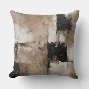 Neutral Black Pecan Brown Beige Abstract Cushion