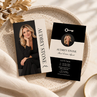 Neutral Black Real Estate Agent Photo Business Card