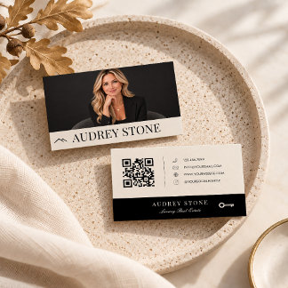 Neutral Black Real Estate Agent Photo Business Card