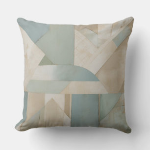Neutral Blue Green Beige Abstract Geometric Print Cushion