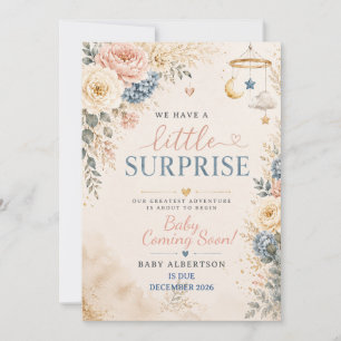Neutral Blush Dusty Blue Floral Boho Pregnancy Invitation