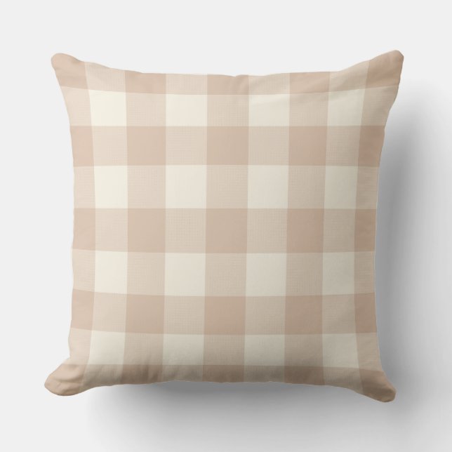 Neutral Blush Gingham Check Plaid  Cushion (Front)