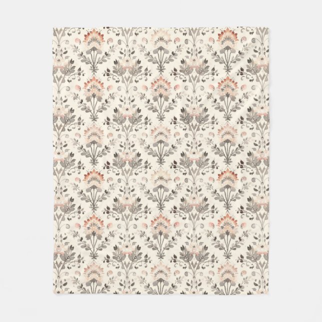 Neutral Blush Gray Botanical Fleece Blanket (Front)