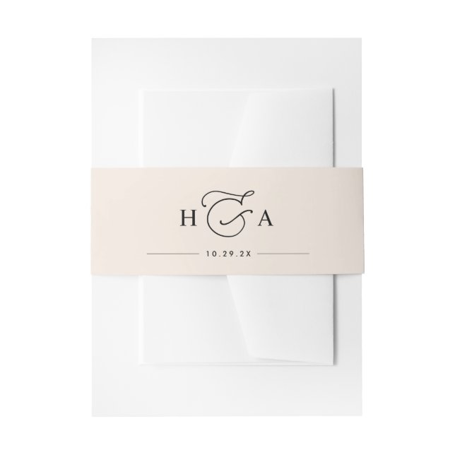 Neutral Blush Simple Monogram Wedding Invitation Belly Band (Front Example)