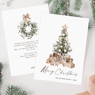 Neutral Bohemian Christmas Pine Tree Greeting Holiday Card