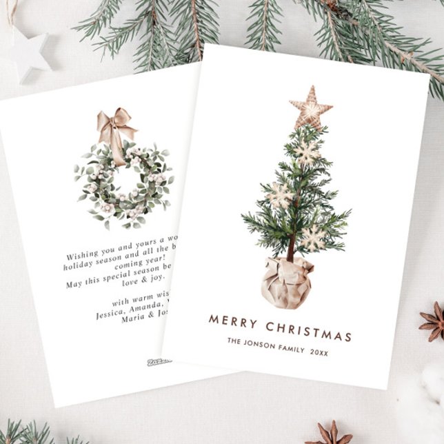 Neutral Bohemian Christmas Pine Tree Greeting Holiday Card (Creator Uploaded)