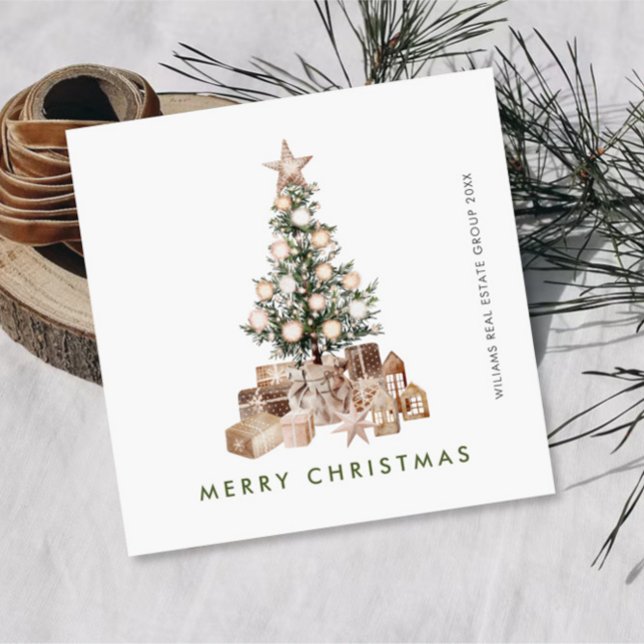 Neutral Bohemian Christmas Tree Corporate Holiday Card (Creator Uploaded)