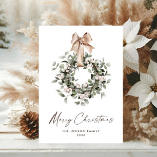 Neutral Bohemian Christmas Wreath Greeting Holiday Card