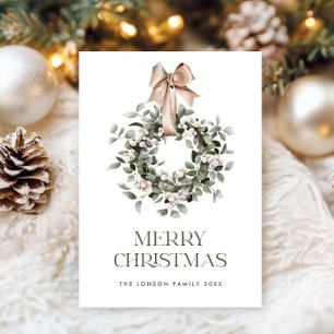 Neutral Bohemian Christmas Wreath Greeting Holiday Card