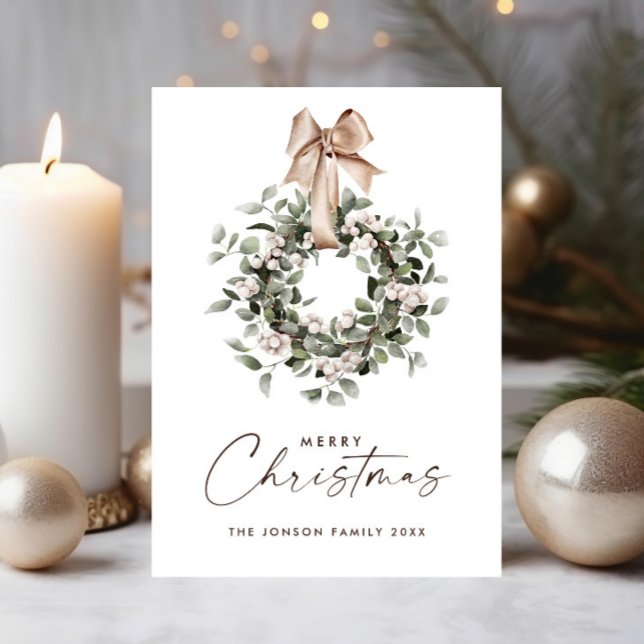 Neutral Bohemian Christmas Wreath Greeting Holiday Card (Creator Uploaded)