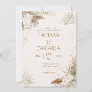 Neutral Bohemian Floral Elegant Wedding Invitation