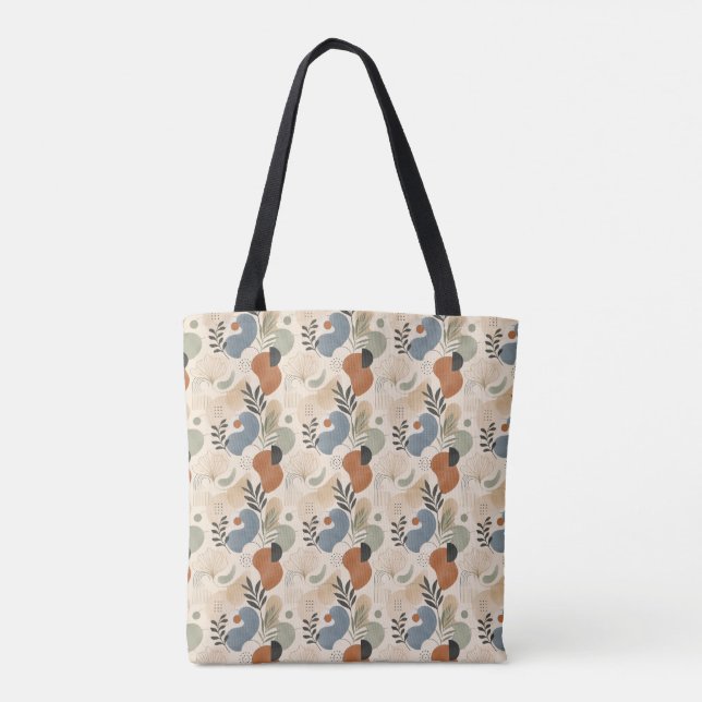 Neutral Boho Abstract Geometric Tote Bag (Back)
