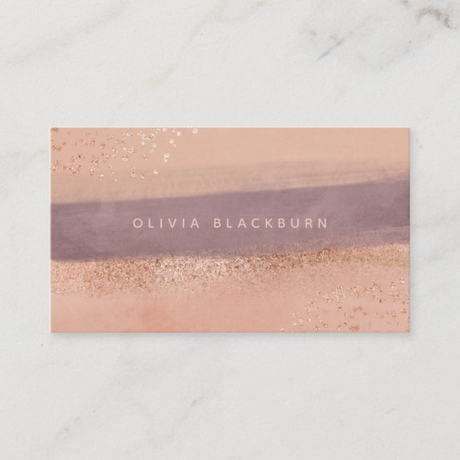 Neutral Boho | Abstract Watercolor and Rose Gold Business Card (Front)