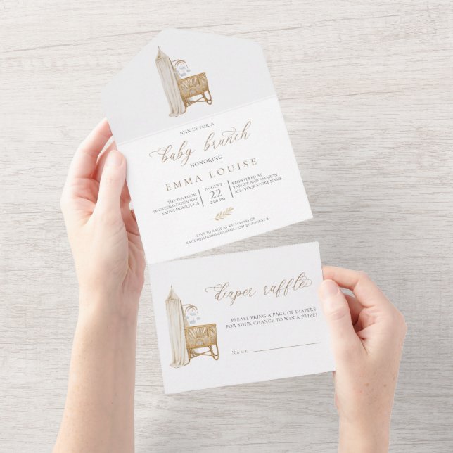 Neutral Boho Baby Brunch All In One Invitation (Tearaway)