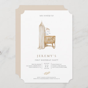 Neutral Boho Baby First Birthday  Invitation