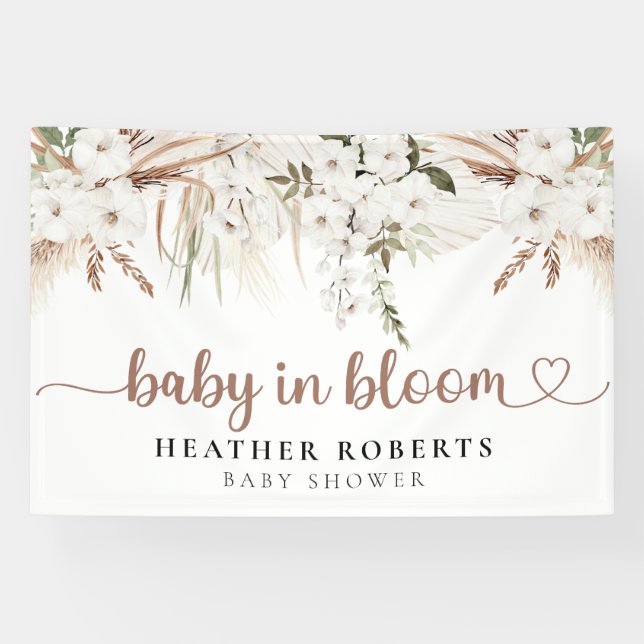 Neutral Boho Baby Shower Banner – Baby in Bloom (Horizontal)