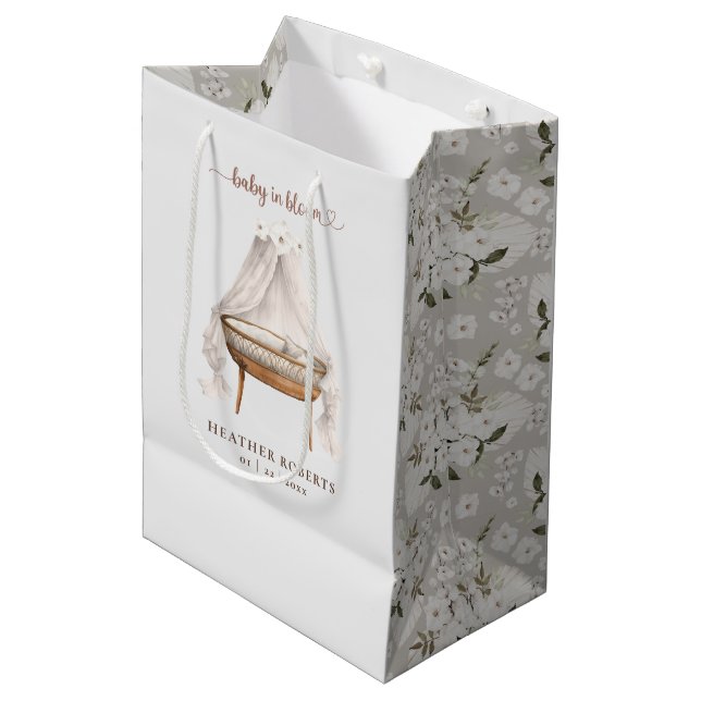 Neutral Boho Baby Shower Gift Bag (Front Angled)
