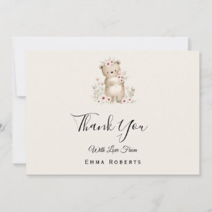 Neutral Boho Bear Bee Baby Thank You Card