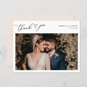 Neutral Boho Blush Script Heart Wedding Photo Thank You Card