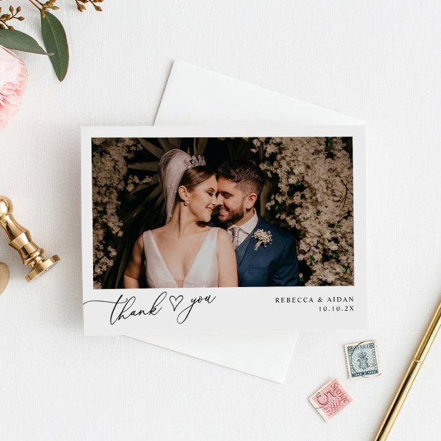 Neutral Boho Blush Simple Wedding Photo Thank You Card (Creator Uploaded)