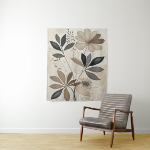 Neutral Boho Botanical Art Minimalist Earth Tone  Tapestry