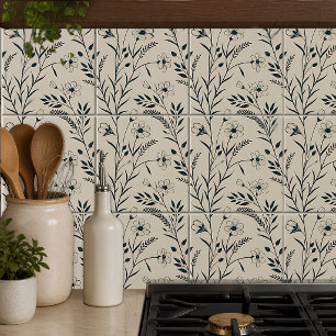 Neutral Boho Botanical Ceramic Tile