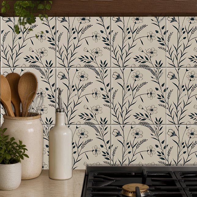 Neutral Boho Botanical Ceramic Tile (Creator Uploaded)